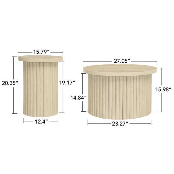 English Elm Coffee Table Set Of 2 - Modern Round Accent Tables For Stylish Living Room & Small Apartments W688P248113