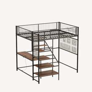 English Elm Black Metal Loft Bed with Built-in Desk Rgb Led Lighting and Charging Station Black W1671S00006