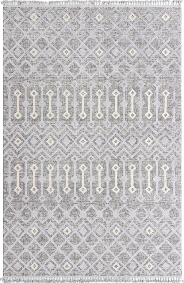 Unique Loom Arlo Lenny Machine Made Tribal Rug Gray, Ivory/Black 9' 10" x 14' 1"