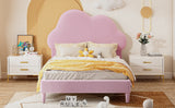 English Elm Twin Size Upholstered Cloud-Shape Bed ,Velvet Platform Bed With Headboard,No Box-Spring Needed,Pink