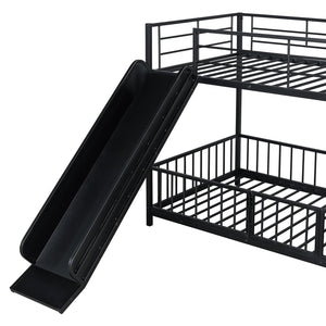 English Elm Twin Twin over Twin metal bunk bed with slide, guardrails and convertible loft design for safety and playfulness Black SF000169AAB