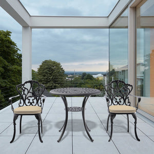 English Elm 3-Piece Cast Aluminum Patio Furniture Set With Beige Cushions – Elegant Outdoor Dining Solution W1710S00047