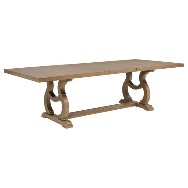English Elm Fremont Trestle Rectangular Dining Table with Distressed Hardwood and Extension Leaf B062S00831
