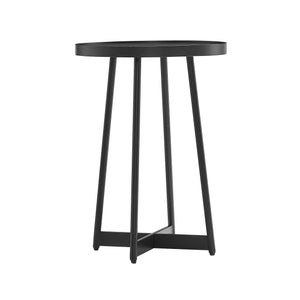 English Elm Ranlo Modern Round Accent Table with Oak Veneer Top, Black Geometric Metal Legs, Space-Saving Design B050P364435