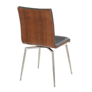 English Elm Mason Contemporary Dining Accent Chair with Swivel, Tufted Faux Leather, Walnut Back & Steel Legs Grey B202P223606