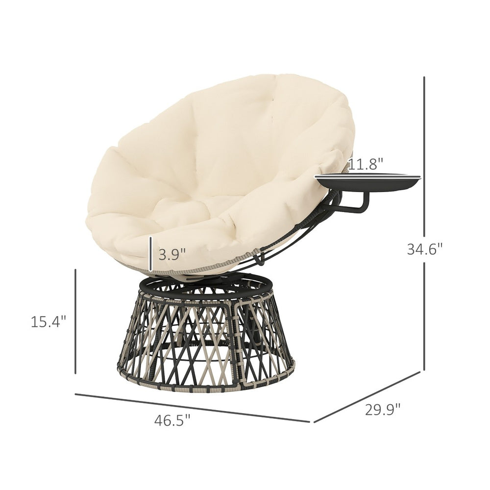 English Elm Circle Swivel Papasan Outdoor Chair Pe Wicker Tufted Cushion with Built in Side Tray T3971P444225