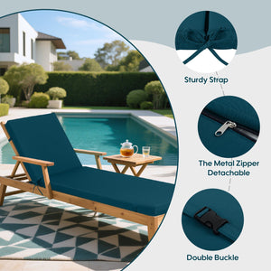English Elm 2PCS Outdoor Lounge Chair Cushion Set - Lake Blue Polyester Chaise Seat & Back Removable Covers, UV Resistant, Strapped, High-Resilience Foam W419P311811