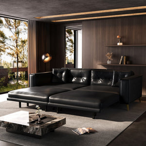 English Elm 92.1"King 3-in-1 Convertible Sleeper Sofa Bed with Tufted Faux Leather, Ultra-Wide Arms, 4-Seater Couch Black W1885S00208