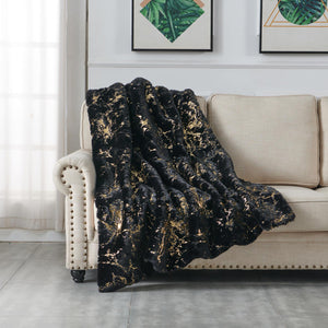 English Elm Luxury Chinchilla Faux Fur Gilded Black Throw Blanket - Elegant Cozy Accent For Home Decor & Travel B030P233958