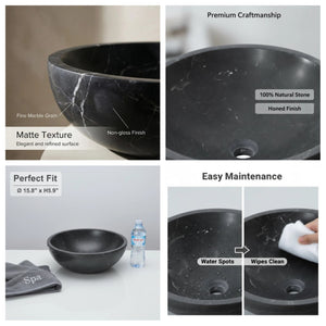 English Elm Luxury Solid Natural Marble Vessel Sink Round Matte Stone Basin Above Counter Vanity W1696P408023