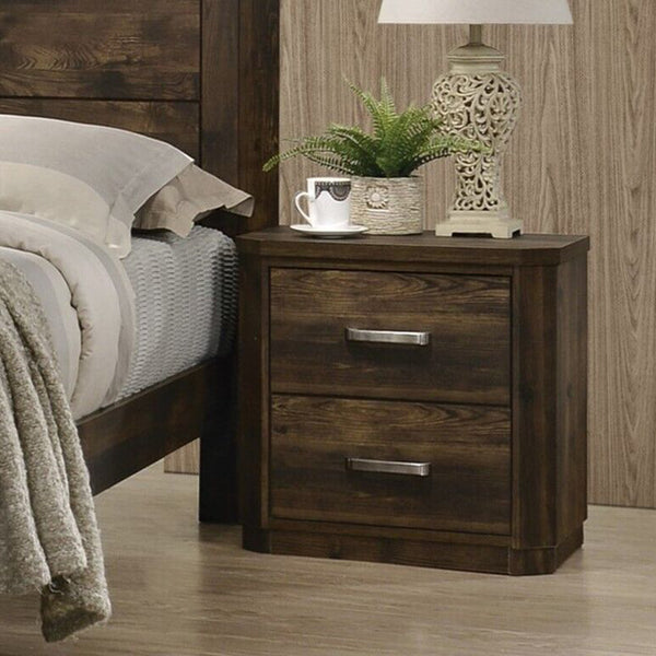English Elm Wooden Two-Drawer Nightstand with Grooved Panels and Washed Finish — Transitional Bedroom Focal Point Rustic,Walnut B016P256189