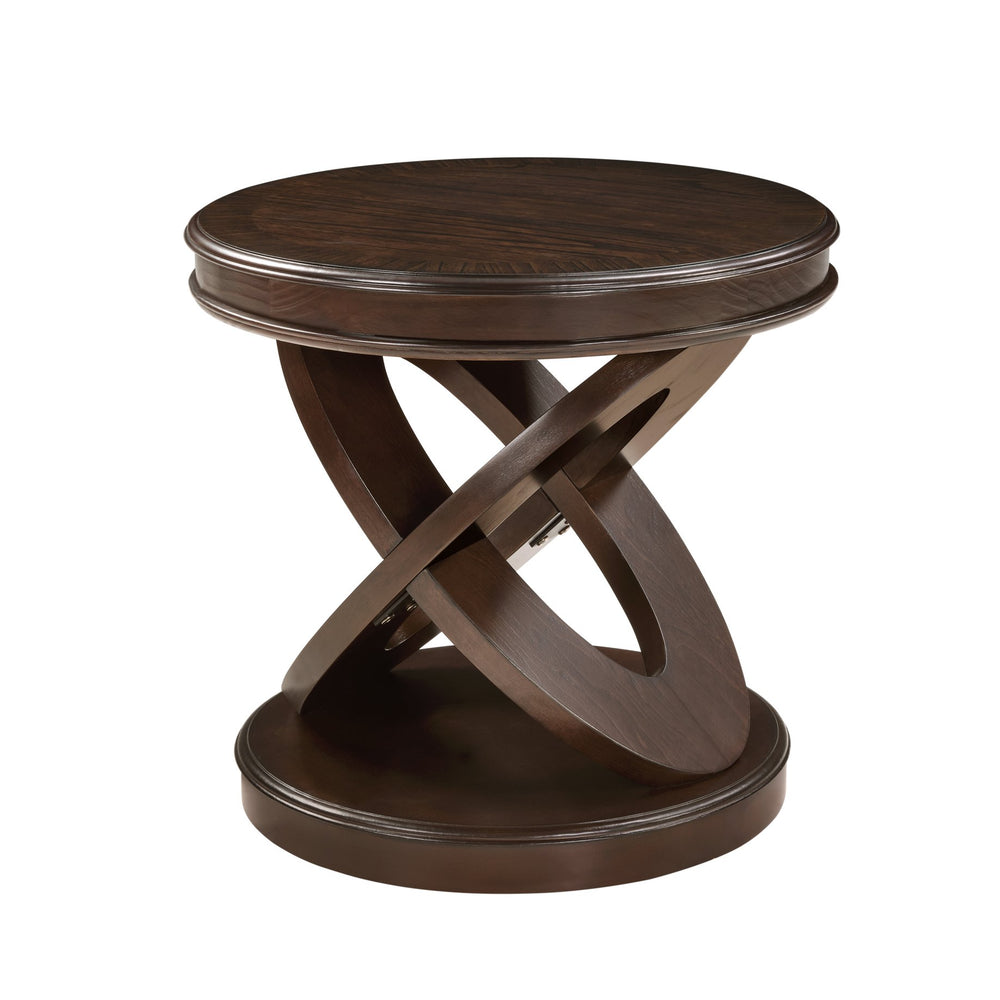 English Elm Retro Round End Table with Thick 2.6" Wood-Veneer Top and Sturdy X-Shape Base, Waterproof Finish Espresso W1202P289360