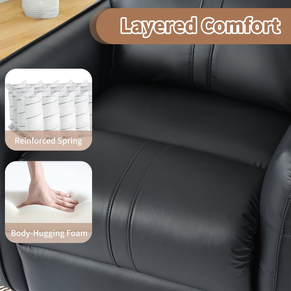 English Elm Power Power Swivel Rocker Recliner Chair with Wide Armrests, Dual USB Charging Ports, Compact Comfort Black PU W1028S00031