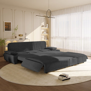 English Elm 94.5" King Convertible Sleeper Sofa Corduroy Upholstered Chaise Lounge Guest Room Bed Grey W1885S00308