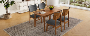 English Elm Mid-century Solid Wood Dining Table Set for 4 — 5-Piece Farmhouse Style, Upholstered Chairs, Space-Saving N752S000016D
