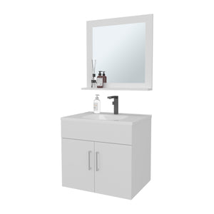 English Elm White Floating 2-Door Bathroom Vanity Set with Sink & Mirror – Bright White Finish, Space-Saving Storage B062P355539