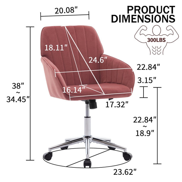 English Elm Ty Adjustable Office Chair - Ergonomic Rose-Red Velvet Swivel Seat For Ultimate Comfort & Support W2311P199110-GIGA