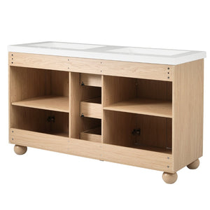 English Elm [video] 59 Inch Double Sink Vanity with Wood Grain Mdf Soft Close Doors and Resin Basins N759S425430N