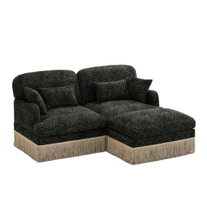 English Elm Comfy Chenille Leopard Print Loveseat with Tassel Trim Movable Ottoman Living Room Green W5656S00029