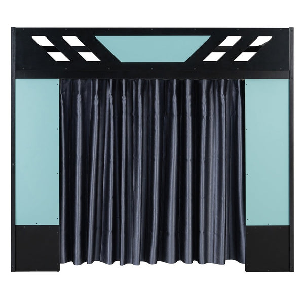 English Elm Full Size Loft Bed with Desk Blackout Curtains Rgb Lighting and Integrated Storage Black+Blue LT000377AAC