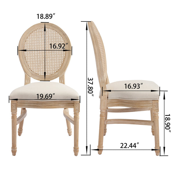 English Elm French Country Dining Chairs Set Of 2 - Upholstered Rattan Back, Stackable, Elegant For Any Space W3426P322684