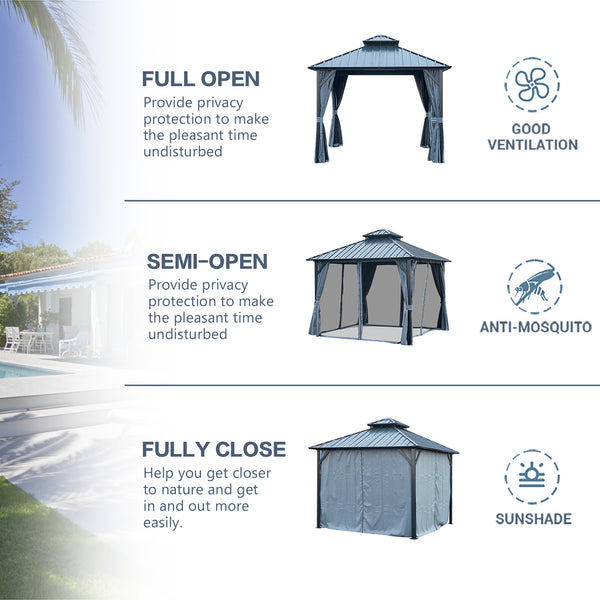 English Elm 10*10FT Aluminum Patio Gazebo with Galvanized Steel Hardtop, Double-Tier Ventilated Roof, Weatherproof Grey W765S00005