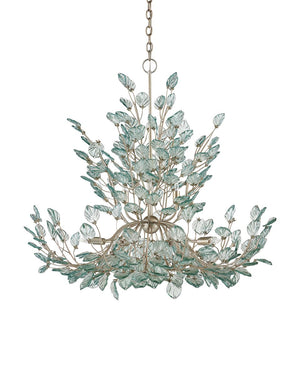 Currey & Company Baobab Medium Silver Chandelier - Elegant Biophilic Design With Recycled Glass Leaves & Dimmable Light Blue Recycled Glass ,Wrought Iron 9000-1294-currey-company