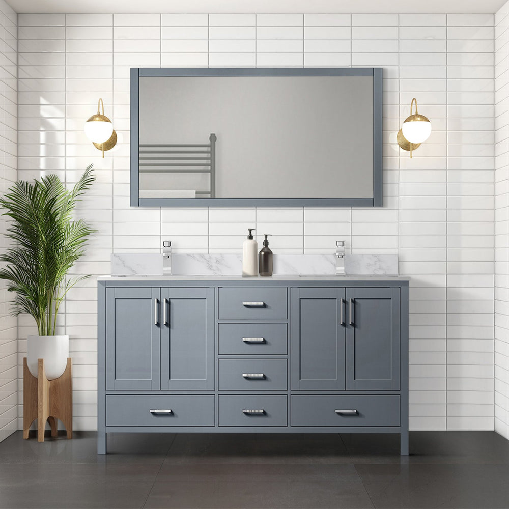 English Elm Dark Grey Double Bath Vanity With Carrara Marble Top – Elegant Storage, Soft-Close Design, 72" W B2731P258909