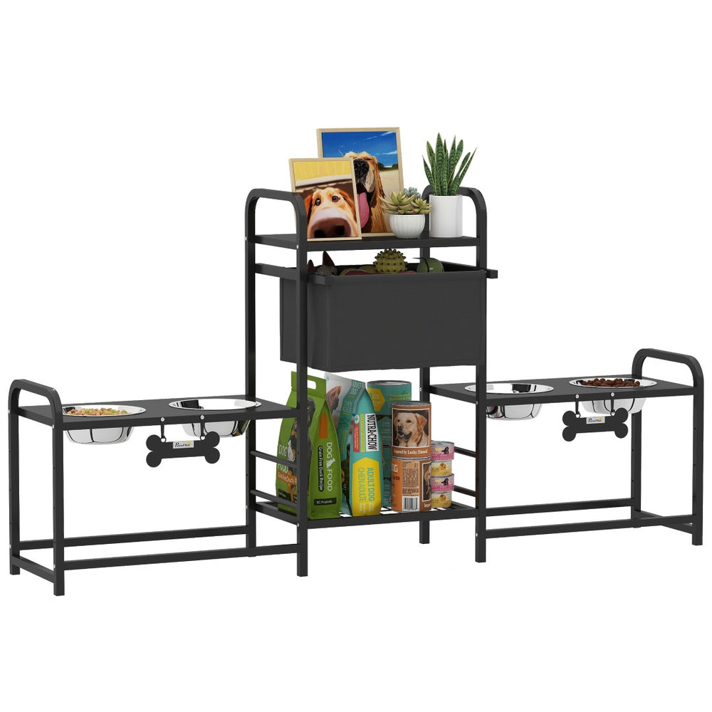 English Elm Pawhut Elevated Dual Feeding Station Steel Frame Adjustable Height with Storage Drawer W2225P485640