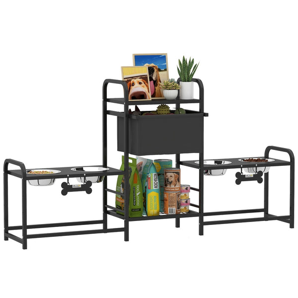 English Elm Pawhut Elevated Dual Feeding Station Steel Frame Adjustable Height with Storage Drawer W2225P485640