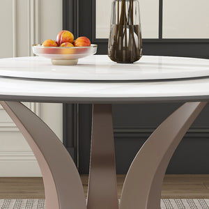 English Elm 59" Round Dining Table With Lazy Susan & Heat-Resistant Stone Top - Perfect For Home & Events! W2699S00077