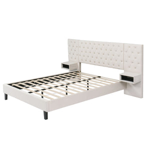 English Elm Christopher Knight Home® - Queen Boucle Platform Bed Frame with Curved Upholstered Headboard, Sturdy Slats, Luxurious Comfort Beige N757Q210226W