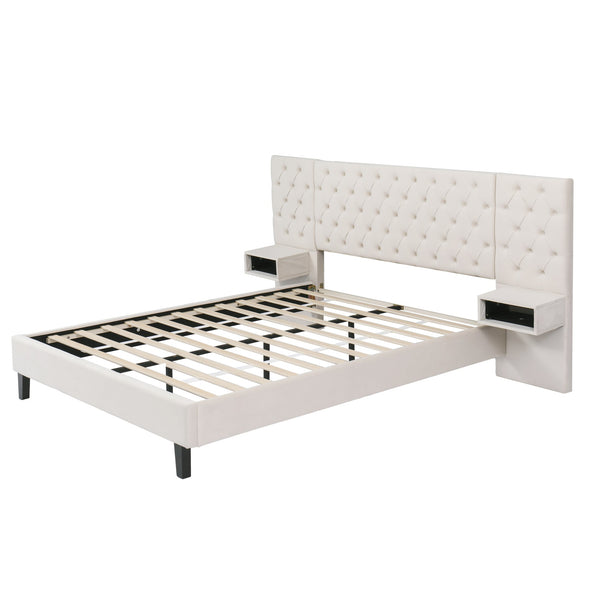 English Elm Christopher Knight Home® - Queen Boucle Platform Bed Frame with Curved Upholstered Headboard, Sturdy Slats, Luxurious Comfort Beige N757Q210226W