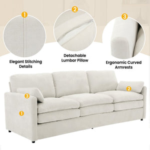 English Elm 89" Plush Chenille 3-Seater Sofa with Double-Layer Cushions, Deep Seating, Removable Lumbar Pillow, Elegant Stitching Beige N719P251497A