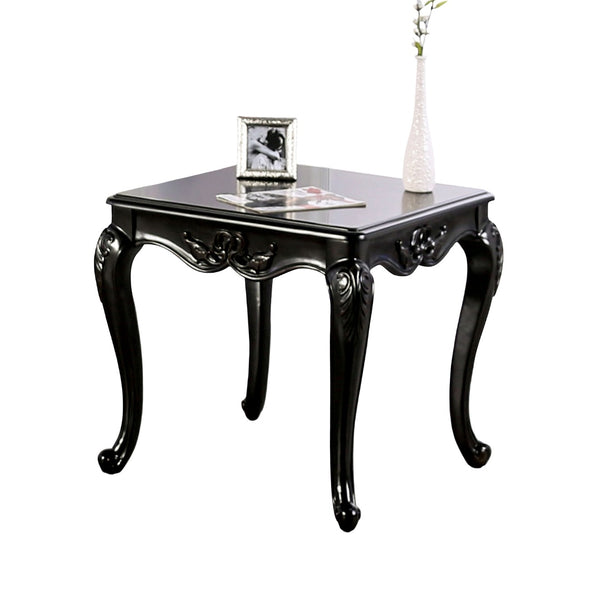 English Elm 1pc Champagne Finish End Table with Ornate Carvings Cabriole Legs Solid Wood Veneer Accent Table B2741P361115