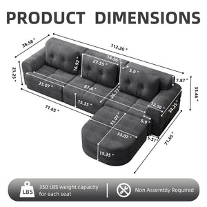 English Elm Modular Sectional Sofa with Chaise Full Foam Build Woven Fabric for Living Room Dark Grey W2379S00007