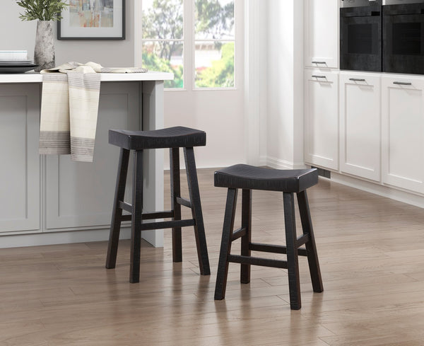 English Elm Transitional Counter Height Stools Set of 2 — 24" Rustic Accent Solid Rubberwood Seats for Islands Black 39.75 L x 20 W x 9.25 H B011P284431