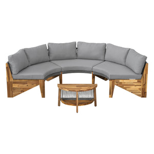 English Elm U_STYLE 6-Person Outdoor Seating Group with Acacia Coffee Table, Cushions, High-Density Foam Comfort Grey WY000428AAE