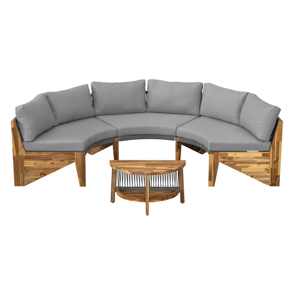 English Elm U_STYLE 6-Person Outdoor Seating Group with Acacia Coffee Table, Cushions, High-Density Foam Comfort Grey WY000428AAE