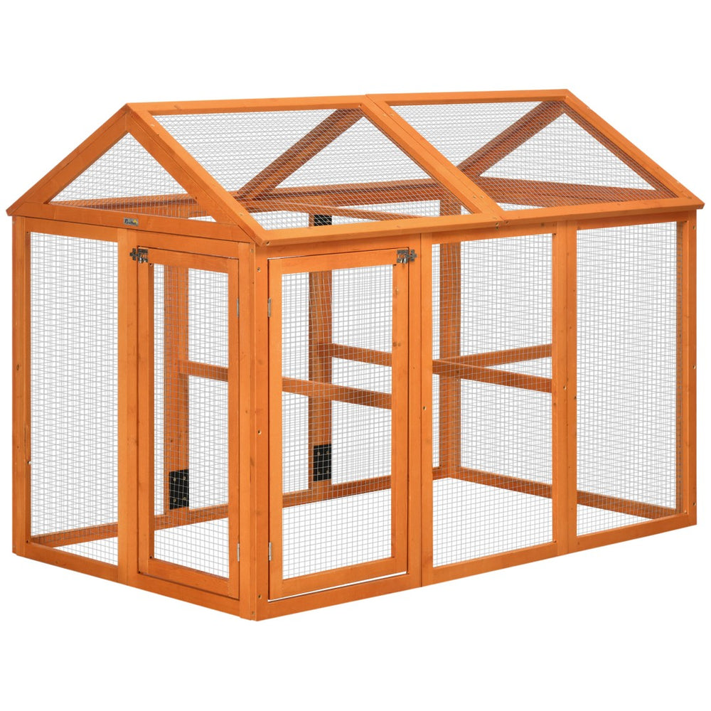 English Elm Pawhut Fir Wood Outdoor Chicken Run with Perches Wire Mesh Modular Backyard Coop W2225P217059