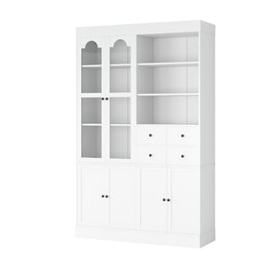 English Elm Topmax Shaker Buffet Hutch with Glass Doors Drawers and Pull-out Trays SP000092AAK