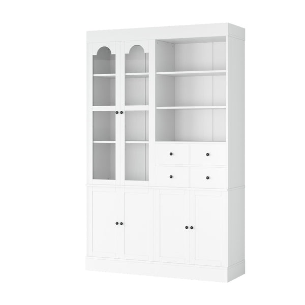 English Elm Topmax Shaker Buffet Hutch with Glass Doors Drawers and Pull-out Trays SP000092AAK
