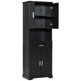 English Elm Tall Bathroom Cabinet With Four Doors, Large Storage Space Open Shelve, Upper Storage Cabinet, Black