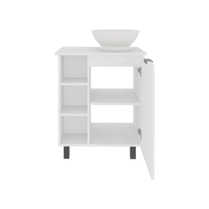 English Elm Vanity Compact White Engineered Wood Sink Cabinet with 1 Door, 5 Shelves, 4 Legs, Durable Storage B097P350311
