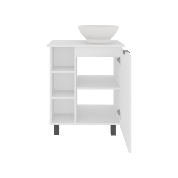 English Elm Vanity Compact White Engineered Wood Sink Cabinet with 1 Door, 5 Shelves, 4 Legs, Durable Storage B097P350311
