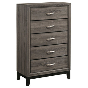 English Elm Carina Queen Bedroom Set Grey Oak Paneled Headboard Nickel Hardware Five Piece B062S00764