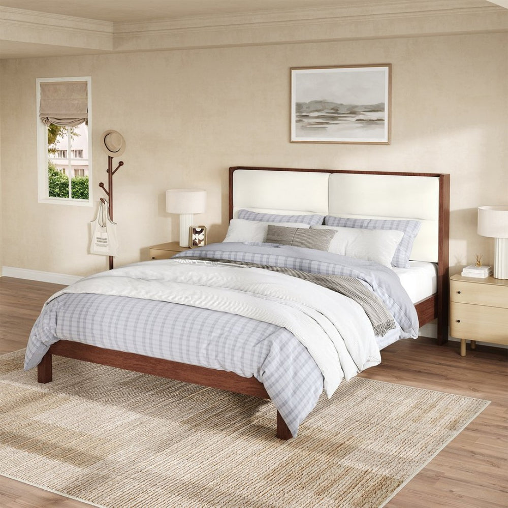 English Elm Solid Wood Queen Platform Bed Velvet Tufted Headboard Architectural Slat Design Espresso N7090000742P