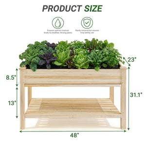 English Elm Raised Wood Planter Bed Counter Height Ergonomic Design with Drainage Tray and Tool Shelf W3166P444935