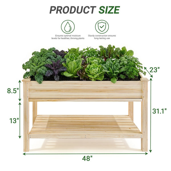 English Elm Raised Wood Planter Bed Counter Height Ergonomic Design with Drainage Tray and Tool Shelf W3166P444935