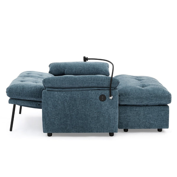 English Elm Leisure Chenille Two Seat Reclining Sofa with Usb Port Storage Ottoman Padded Armrests Blue W487S00516